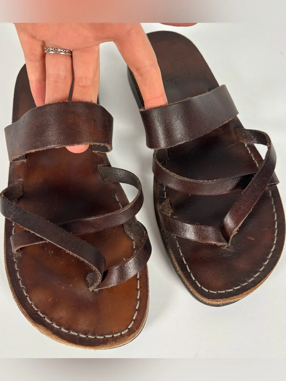 Jerusalem Sandals Dark Brown Leather Strappy Slip On Sandals